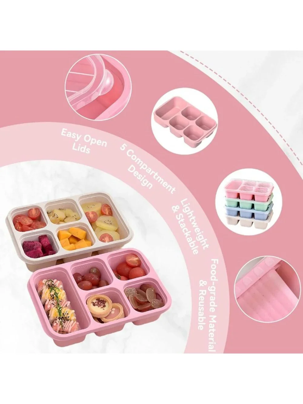 5 Compartment Reusable Bento Lunch Box Set - Perfect for Travel & Work Meals